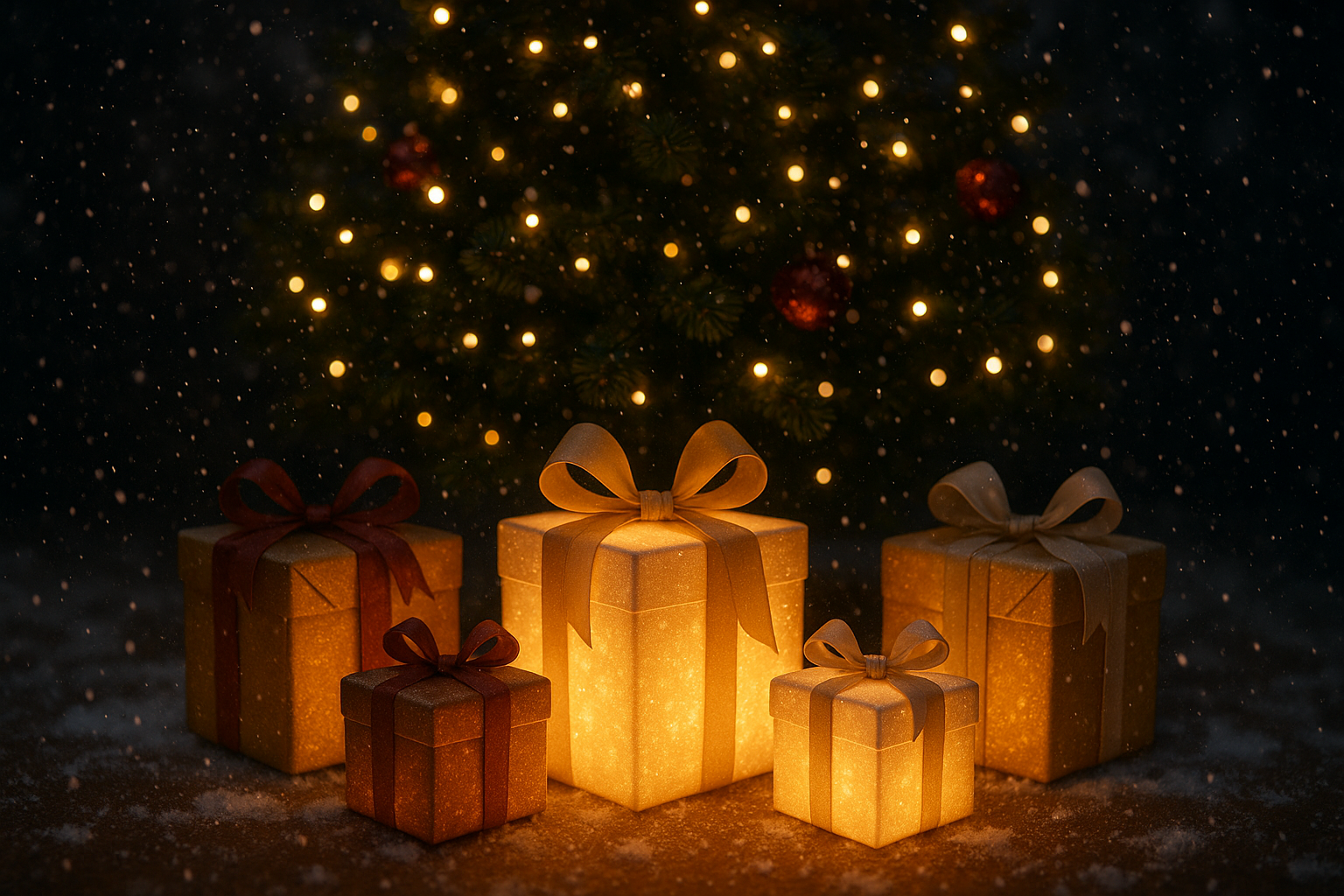 erstelle mir ein bild wo zu den Thema passt : Geschenke die leuchten.... das soll auch was mit weihnachten zutun haben 